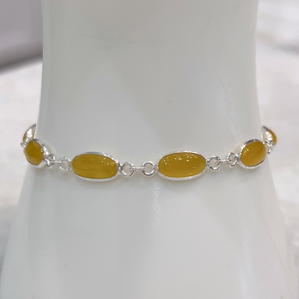 Burmese Yellow Jade Sterling Silver Bracelet